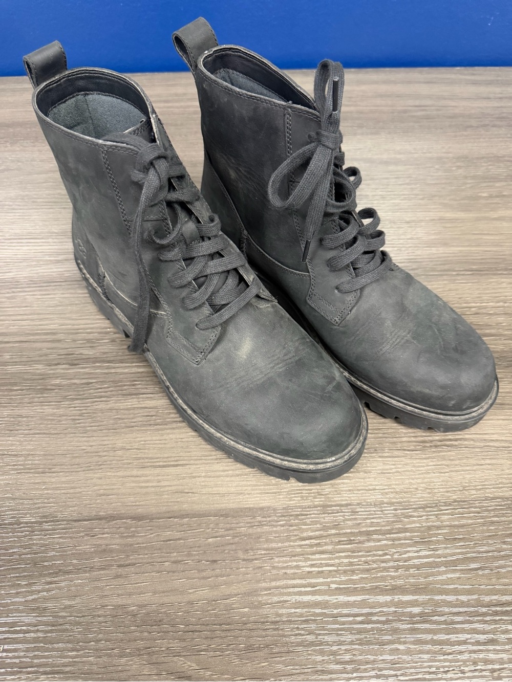UGG Black Lace-Up Combat Boots with Lug Sole